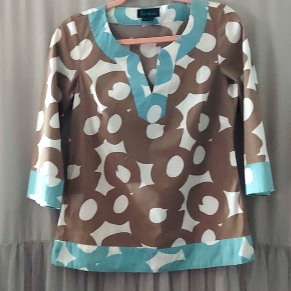 Boden Brown, White & Light Blue Abstract-Print Tunic